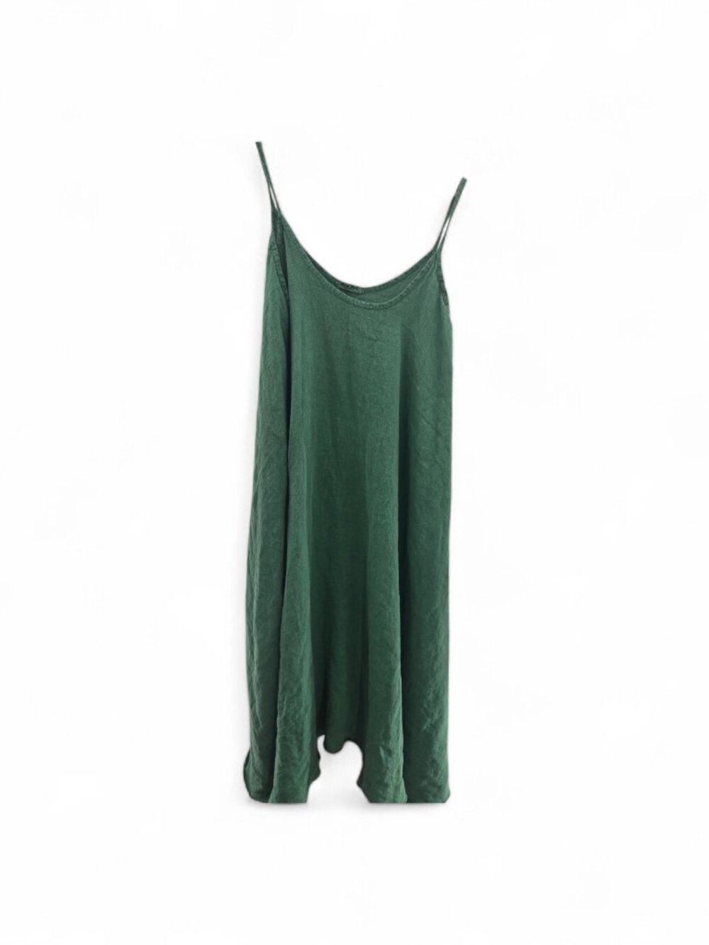Meo Meli Green 100% Linen Made in Italy Lagenlook Sleeveless Midi Dress OS